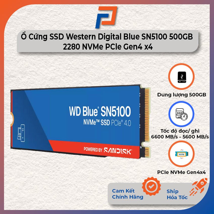 Ổ Cứng SSD Western Digital Blue SN5100 500GB NVMe PCle Gen4 x4 2280 WDS500G5B0E - Bảo hành 60 tháng 