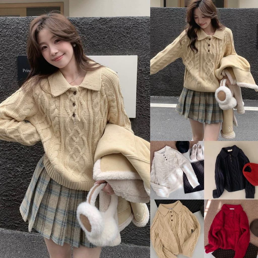 Áo len vặn thừng polo dài tay xuất Hàn, tag ERUME (ẢNH+ VIDEO  TRẢI SÀN +VIDEO SHOP TỰ QUAY) nangstu