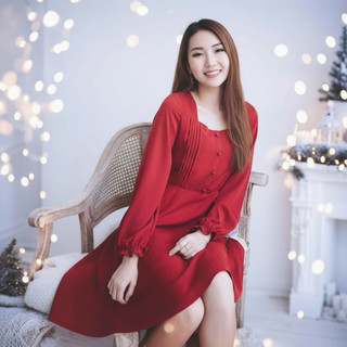 Đầm noel váy tết, váy dự tiệc màu đỏ tay dài nút bọc (kèm hình thật)