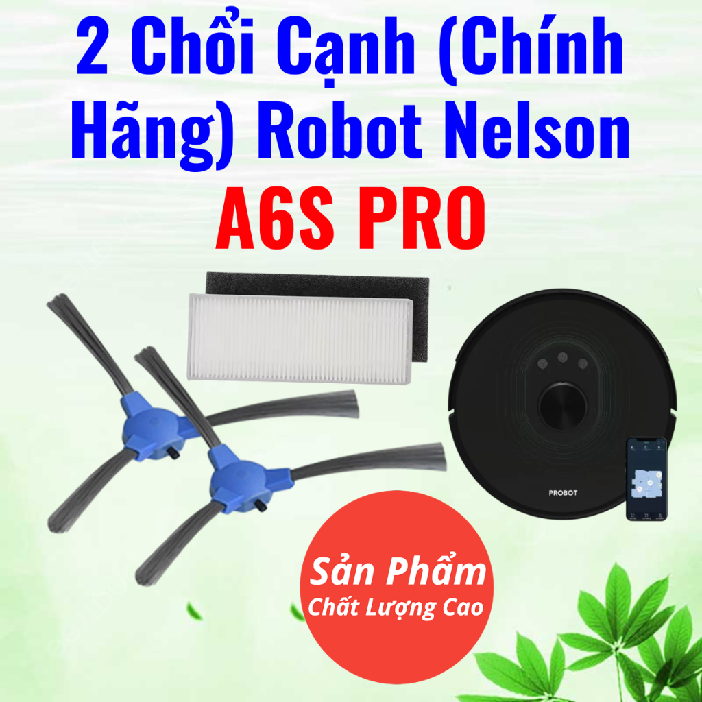 2 Chổi cạnh và màng lọc hepa (Chính Hãng) robot nelson A6S PRO
