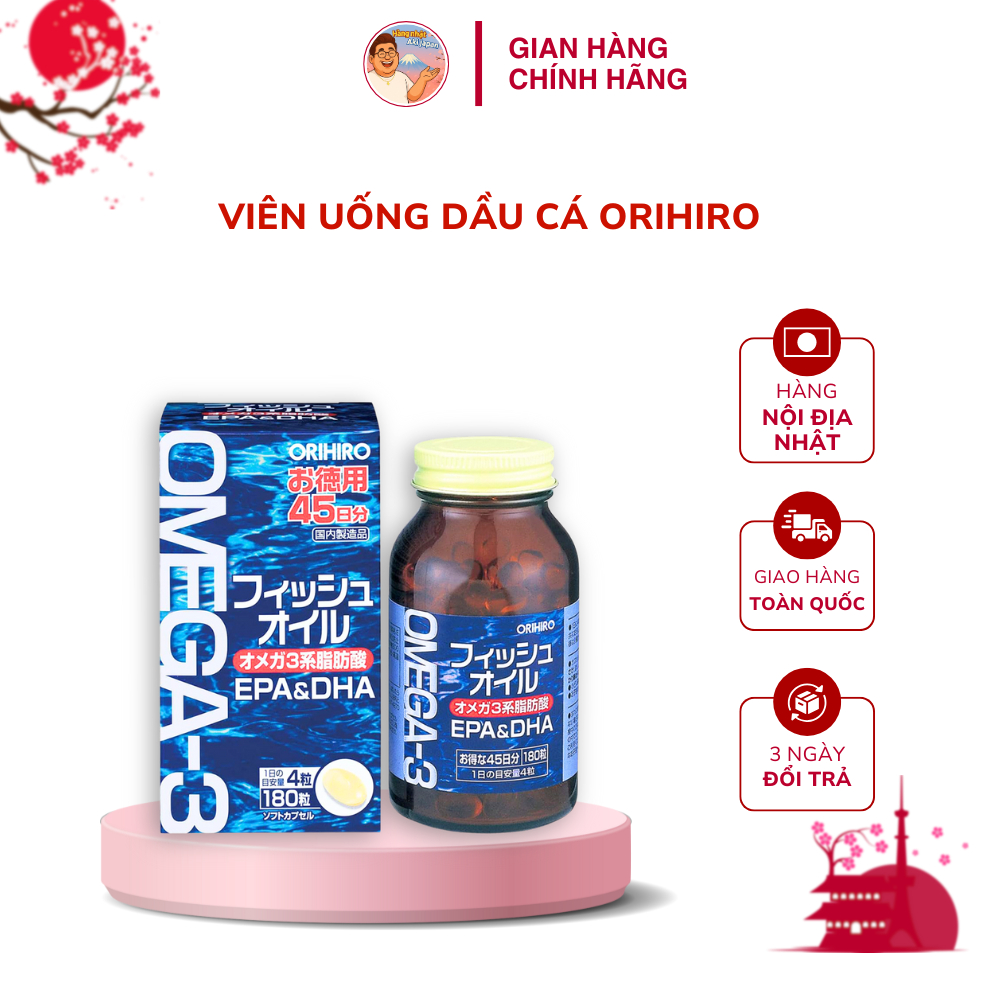 Dầu Cá Omega 3 Orihiro Fish Oil, Omega 3 EPA & DHA Orihiro Hộp 180 Viên