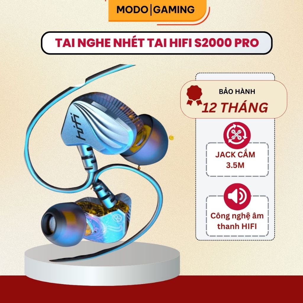 Tai Nghe Nhét Tai HiFi S2000 Pro Super Bass Chống Ồn Cực Tốt, Âm Thanh Khủng, Chơi Game