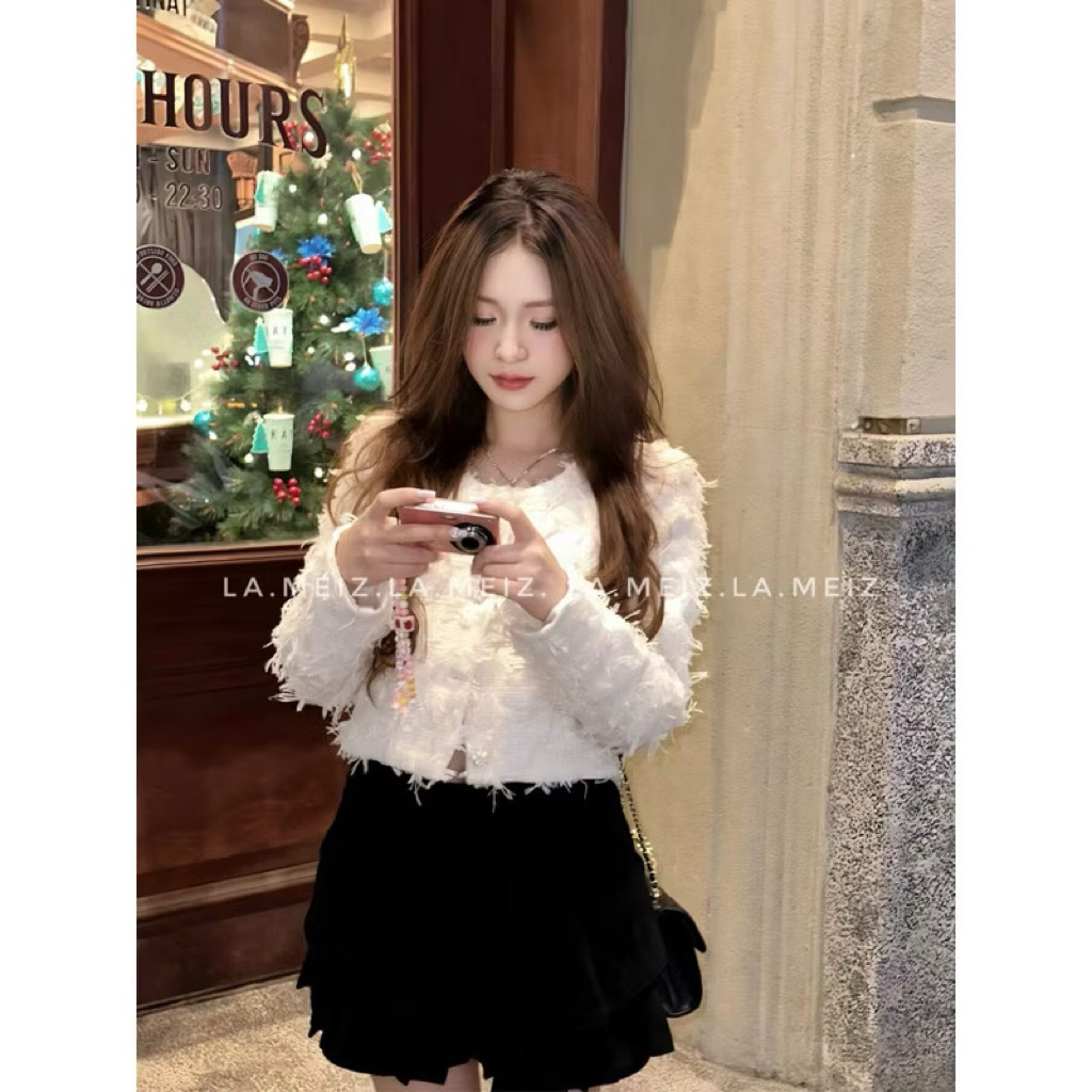 Pass Áo Dạ Tweed đính lông La.meiz