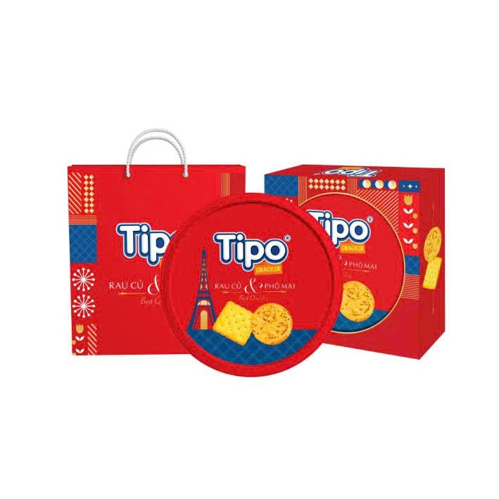 (BÁNH TẾT) THÙNG 1O HỘP TIPO BÁNH CRACKER RAU CỦ CHÀ BÔNG & PHÔ MAI 292G (10 HỘP THIẾC/KIỆN)