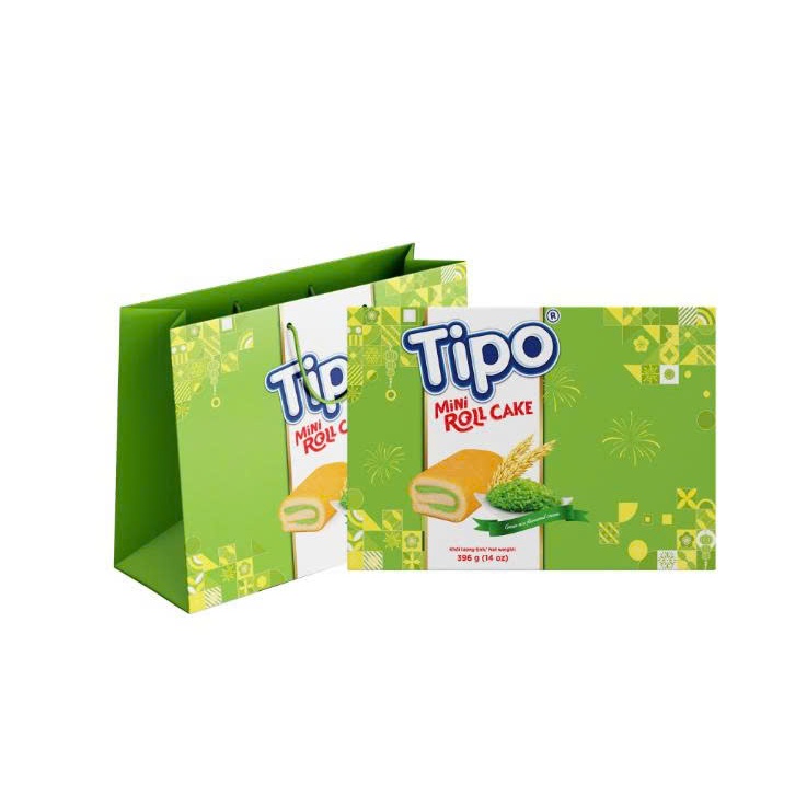 THÙNG 10 HỘP TIPO BÁNH BÔNG LAN CUỘN KEM HƯƠNG DÂU 396G (Bánh tết)