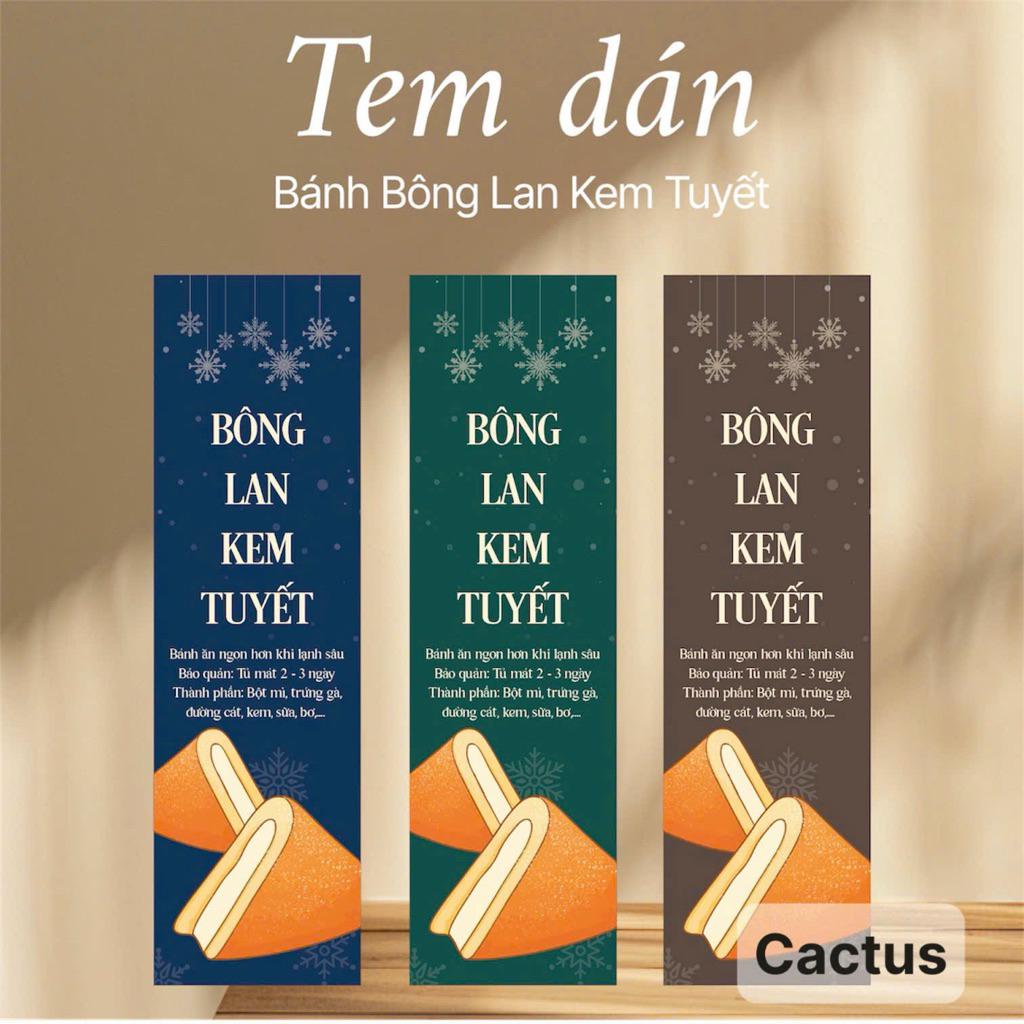 [ Sẵn ] Tem dán bánh, tem dán bánh bông lan kem tuyết
