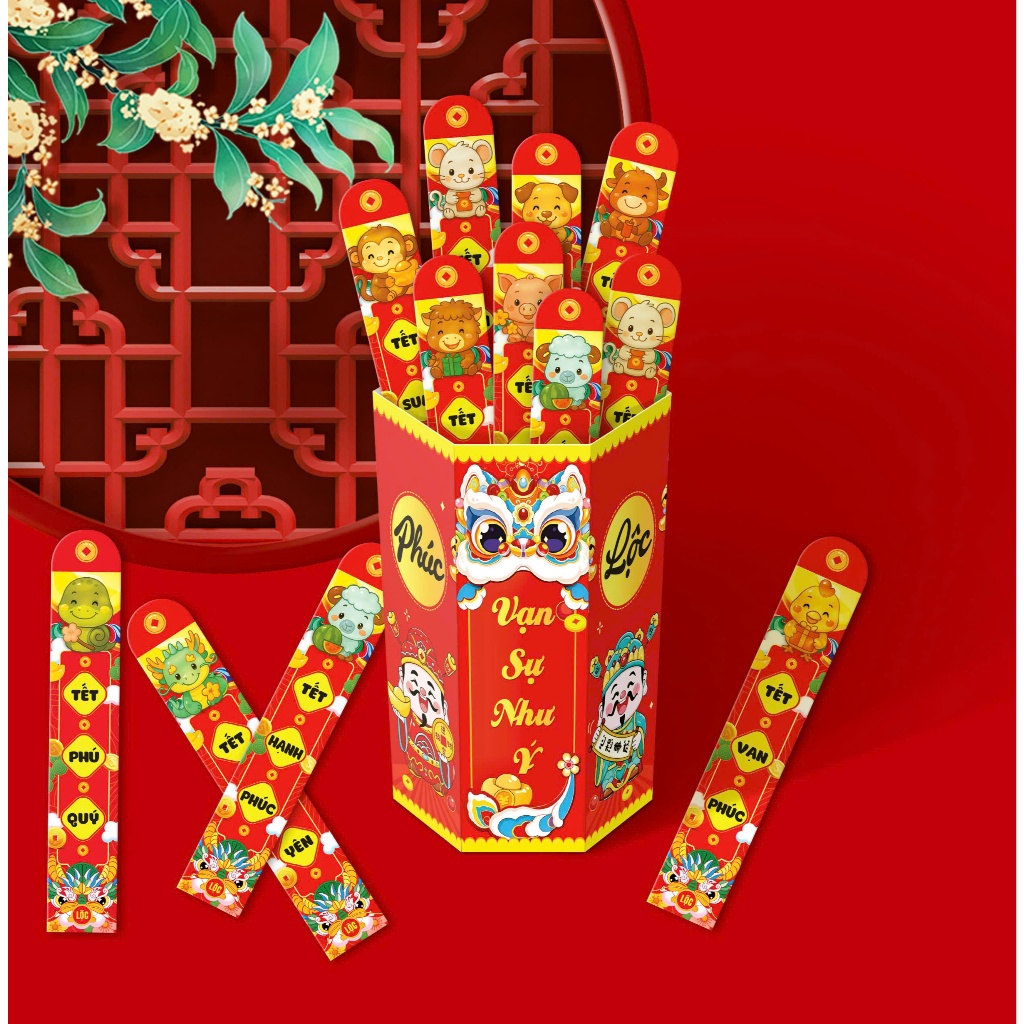  Bộ 12 Lì xì gieo quẻ lục giác phản quang mẫu mới 2026 