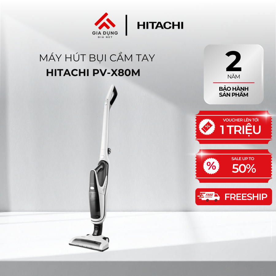 Máy Hút Bụi Cầm Tay Hitachi PV-X80M - Chổi Turbo có đèn LED - Công suất 110W - Bảo hành chính hãng 2