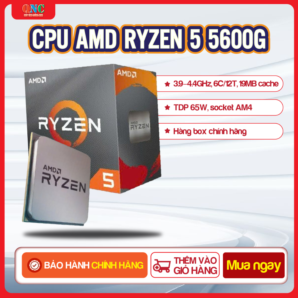 CPU AMD Ryzen 5 5600G – 6 Nhân 12 Luồng – 3.9GHz Boost 4.4GHz – VGA Vega 7 – Box Chính Hãng