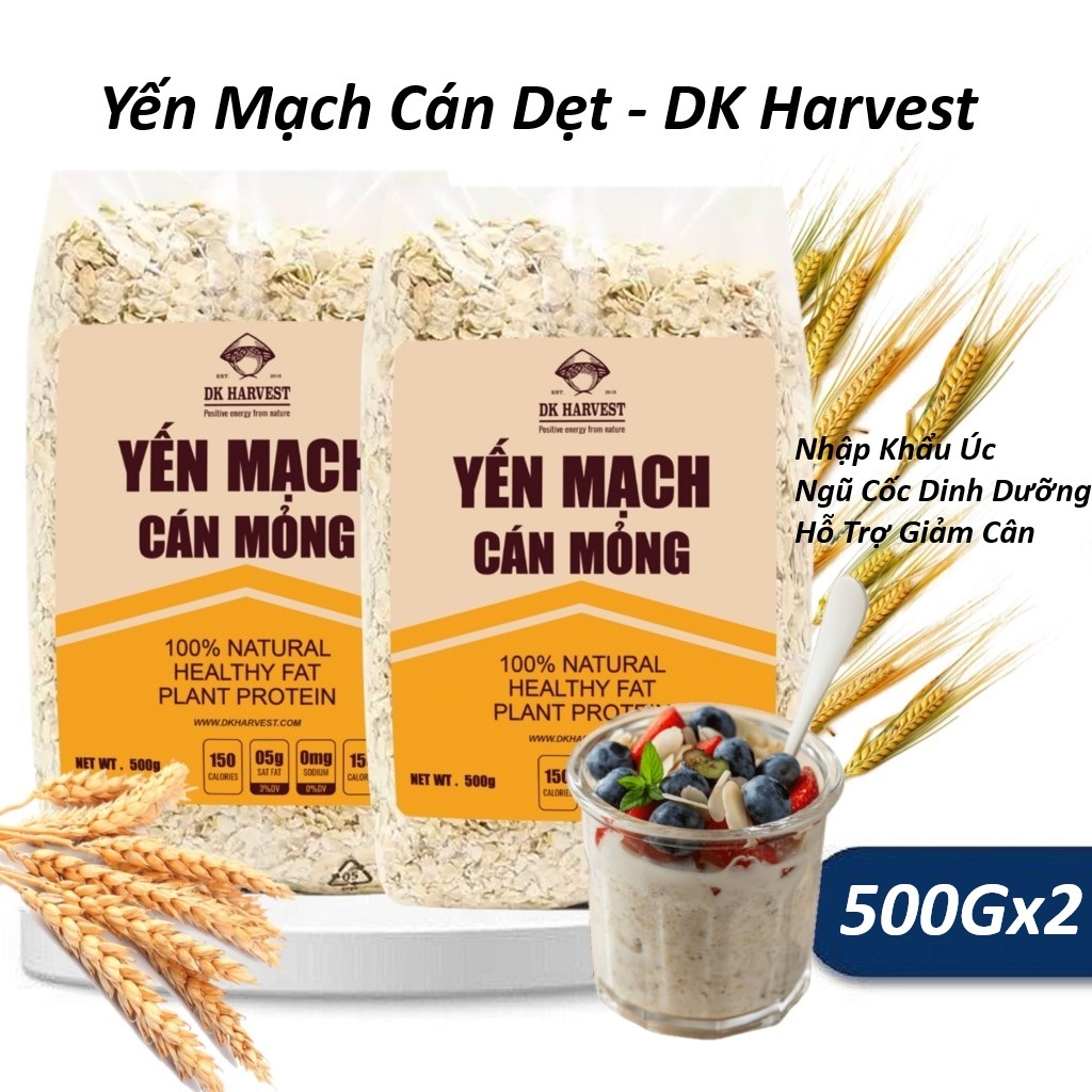 Yến Mạch Cán Dẹt DK Harvest Rolled Oats 2x500G Nhập Khẩu Úc Ngũ Cốc Giàu Chất Sơ Hỗ Trợ Giảm Cân