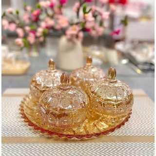Bộ khay mứt tết thủy tinh pha lê (6 thố + 1 khay thuỷ tinh)