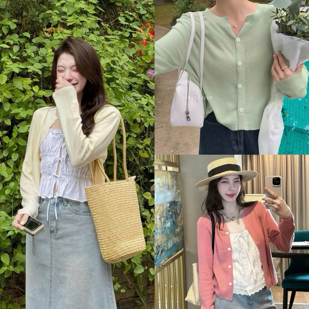 Áo khoác Cardigan len mỏng màu be Oldschool
