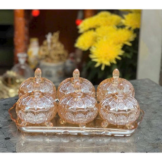 Bộ khay mứt tết thủy tinh pha lê (6 thố + 1 khay thuỷ tinh)