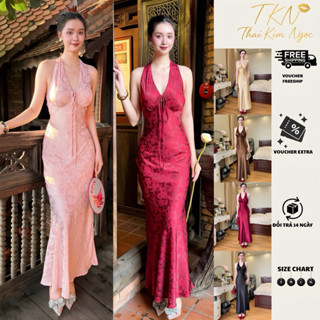  Đầm Lụa Maxi Yếm Dáng Đuôi Cá Sang Trọng May 2 Lớp Sẵn Mút- LENA DRESS 