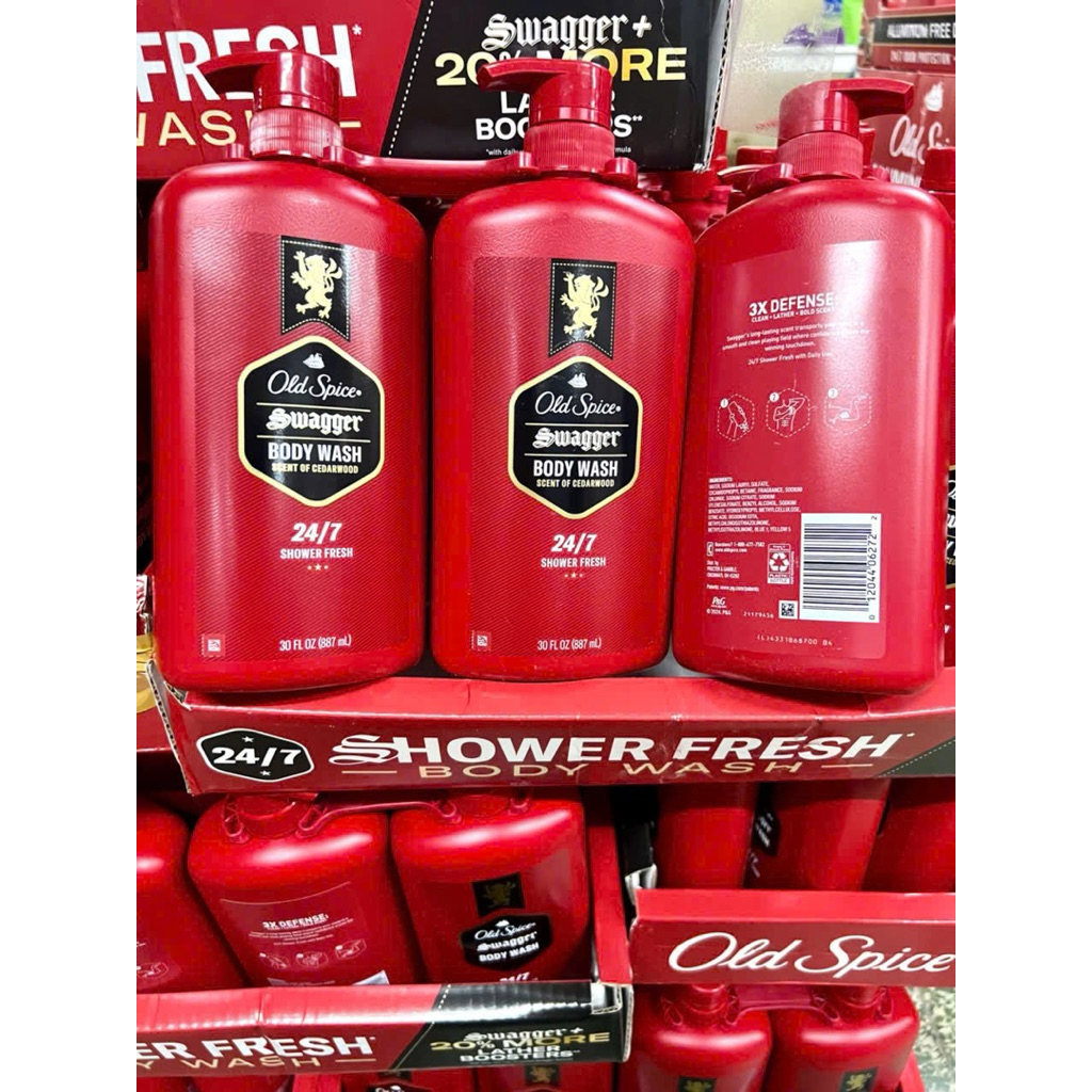 Sữa tắm Old Spice Swagger Body Wash Scent Of Cedarwood 24/7 Shower Fresh 887ml Mỹ.