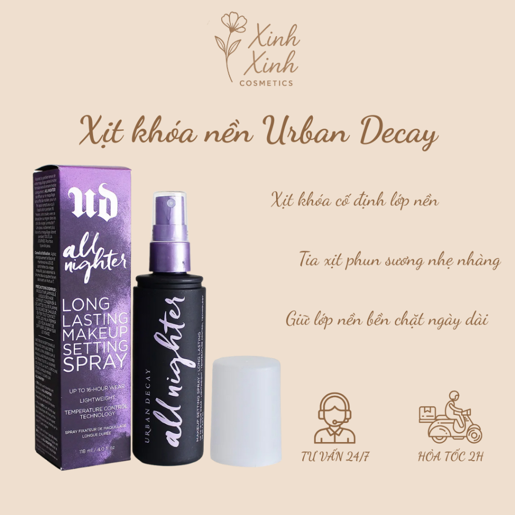 Xịt khóa Urban Decay 118ml Xịt khoá nền makeup Urban Decay All Night Cố Định, Khoá Trang Điểm,không 