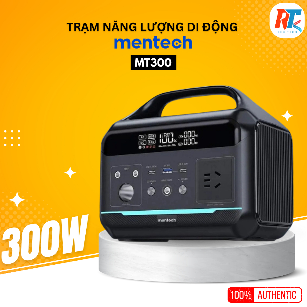 Trạm Điện 220V Di Động Camping MENTECH 300W MT300 dung lượng 204.8Wh, 2 cổng C 100W & 30W, sạc 220v