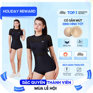  Đồ bơi nữ một mảnh tay ngắn kín đáo che bụng - tôn dáng kháng clo - tia UV bigsize - BIKINI PASSPORT - BS412_BL 
