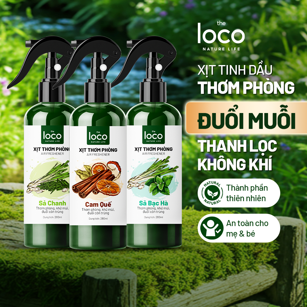 Xịt Thơm Phòng Tinh Dầu Sả Chanh, Sả Bạc Hà, Cam Quế, Nhài, Oải Hương Đuổi Muỗi, Khử Mùi