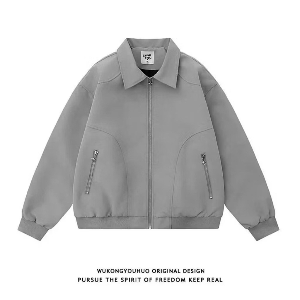 Áo khoác da lộn bóng chày nam nữ Jaket Meansweat, áo khoác cổ bẻ sang trong