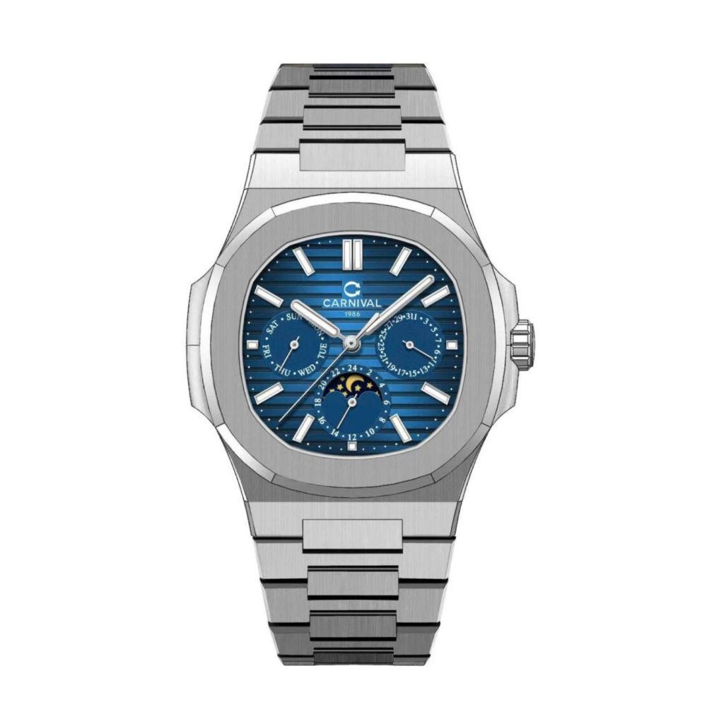 Đồng Hồ Cơ Nam Carnival 8179G-VT-X  Màu Xanh Đính Đá Mặt Kính Sapphire 41mm Dạ Quang Dây Kim Loại Kh