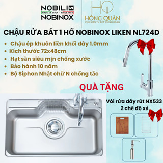  Chậu rửa bát 1 hố chống xước inox AISI 304 cao cấp chống bám bẩn NOBINOX LIKEN NL724D. 