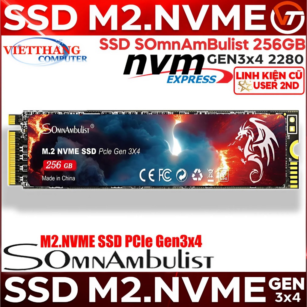 Ổ cứng SSD SOmnAmBulist M2.Nvme 256GB PCIe 3.0 Gen3x4 2280 SSD cũ qua sử dụng LikeNew ( Cũ - 2nd )