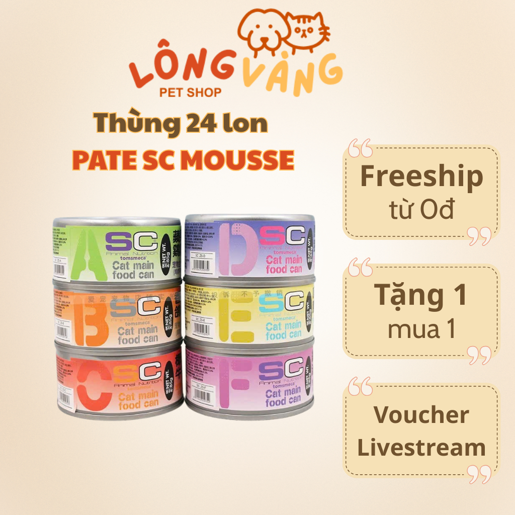 [Thùng 24 lon] Pate SC MOUSSE mềm tan mix trái cây cho mèo, pate sc cho mèo bổ sung dinh dưỡng - lon