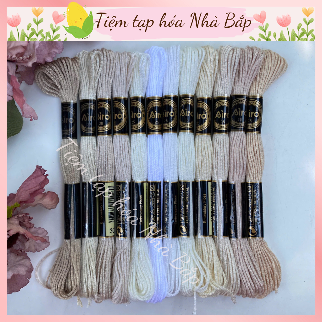 Set 12 Tép Chỉ Airo Tông Màu Trắng Be