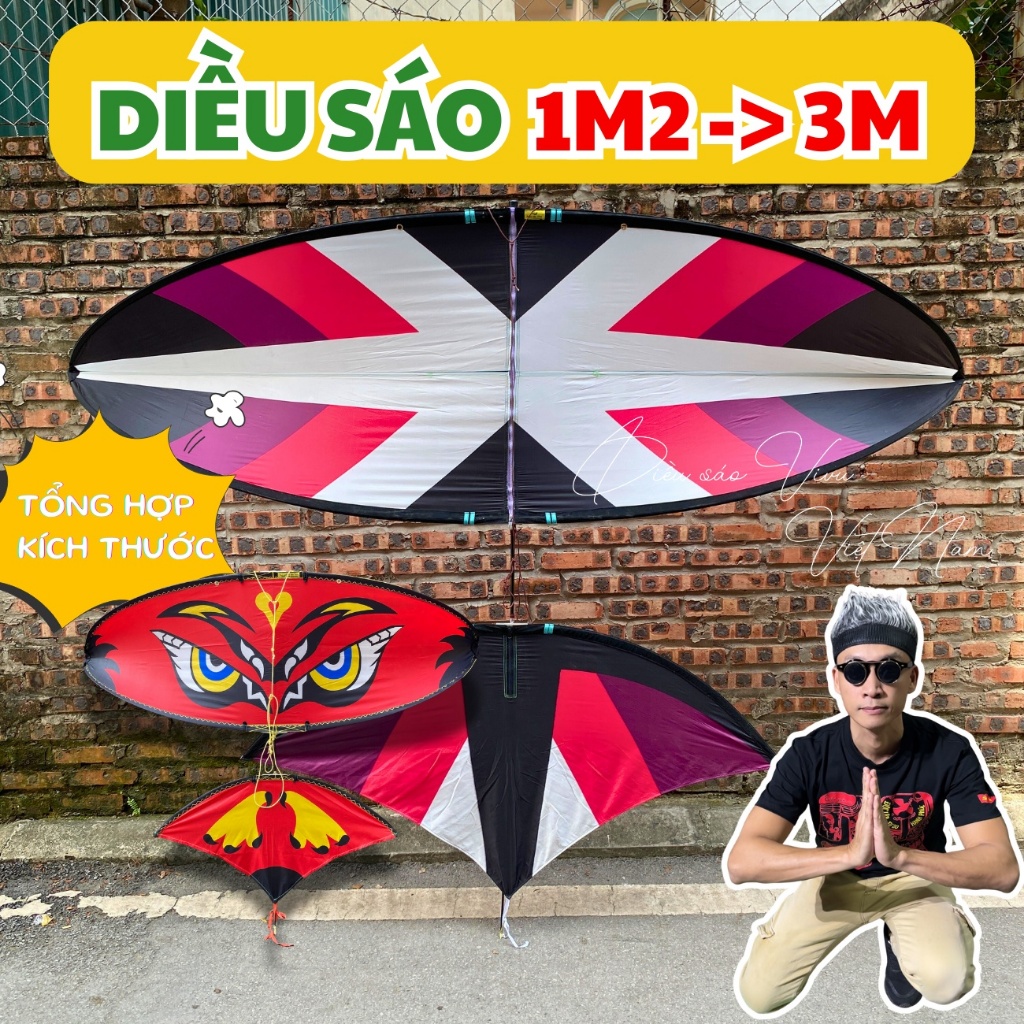 Diều sáo tổng hợp 1m2 1m5 1m7 2m 2m5 2m8 3m full cacbon - Giảm giá mẫu cũ - Tặng đồ sửa chữa diều