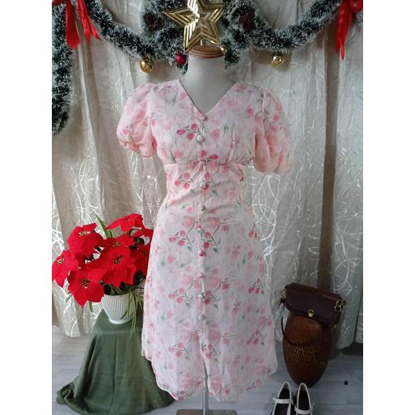 BEMINE thanh lý - Đầm voan hoa tay bồng bymo - SIZE S