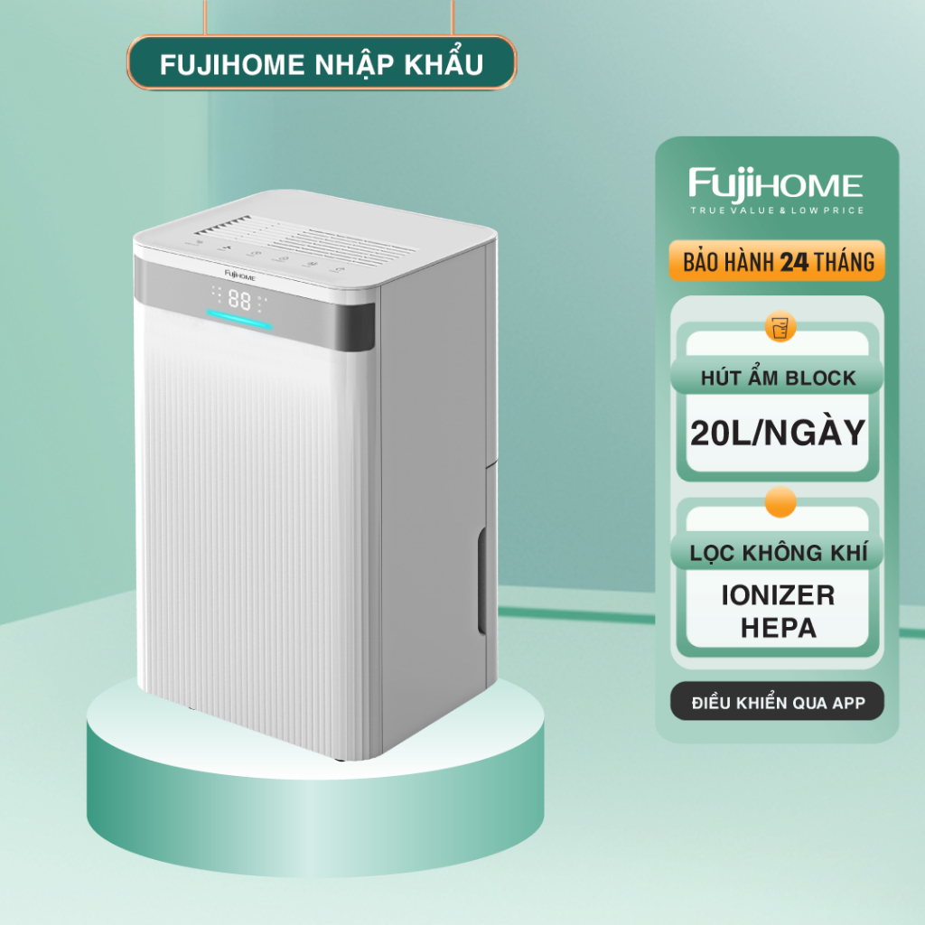 Máy hút ẩm Block FUJIHOME DH20NW-HEPA, Có kết nối wifi và điều khiển từ xa kết hợp màng lọc HEPA