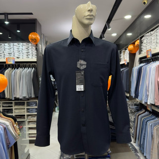 Áo sơ mi nam Owen dài tay màu xanh tím than regular fit vạt bầu vải lanatex poly AR258028DT
