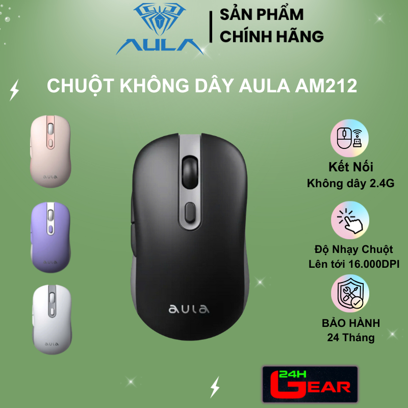 Chuột không dây AULA AM212 (Kết nối: USB 2.4G / DPI: 800-1200-1600DPI)