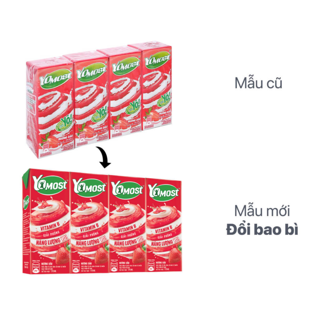 Lốc 4 hộp sữa chua uống hương dâu YoMost 170ml