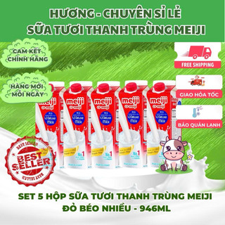  Combo 5 Hộp - Sữa tươi thanh trùng Meiji đỏ  5 hộp  