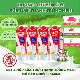  Set 4 hộp sữa tươi meiji thanh trùng đỏ 946Ml  4 hộp  
