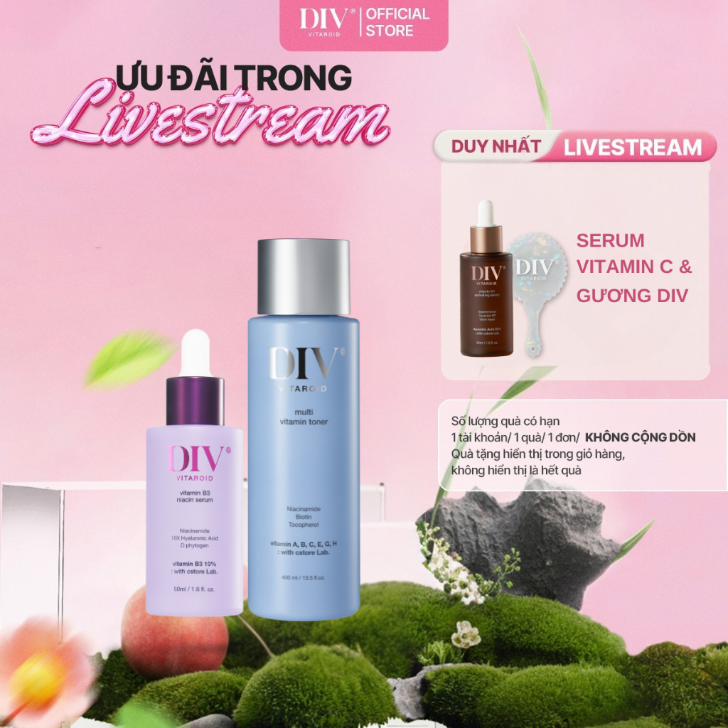 [LIVE] Bộ Đôi Serum Vitamin B3 50ml & Toner Multivitamin 400ml DIV Hỗ Trợ Dưỡng Trắng Và Tăng Cường 
