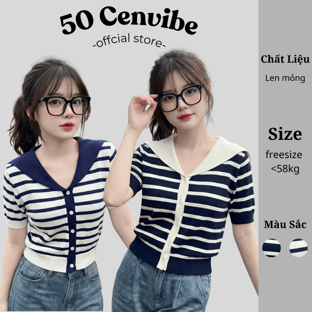 Áo Len Cộc Tay Cổ Thủy Thủ Kẻ Ngang Chất Len Mongtoghi Mềm Kiểu Dáng Basic Phong Cách Korea (50Cenvi