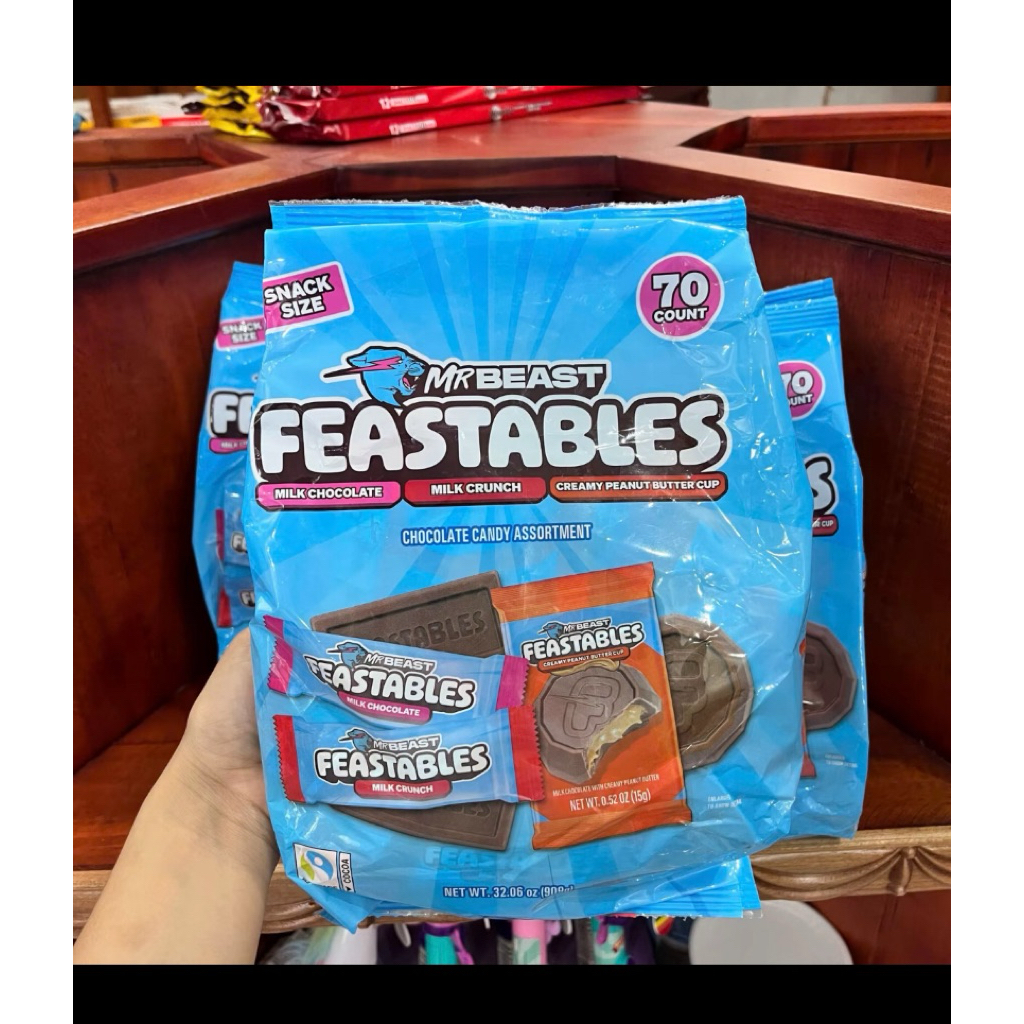 Socola Feastables MrBeast Mix 3Vị 909g (70thanh) /Peanut Butter 2Cup /Milk Chocolate / Milk Crunch -