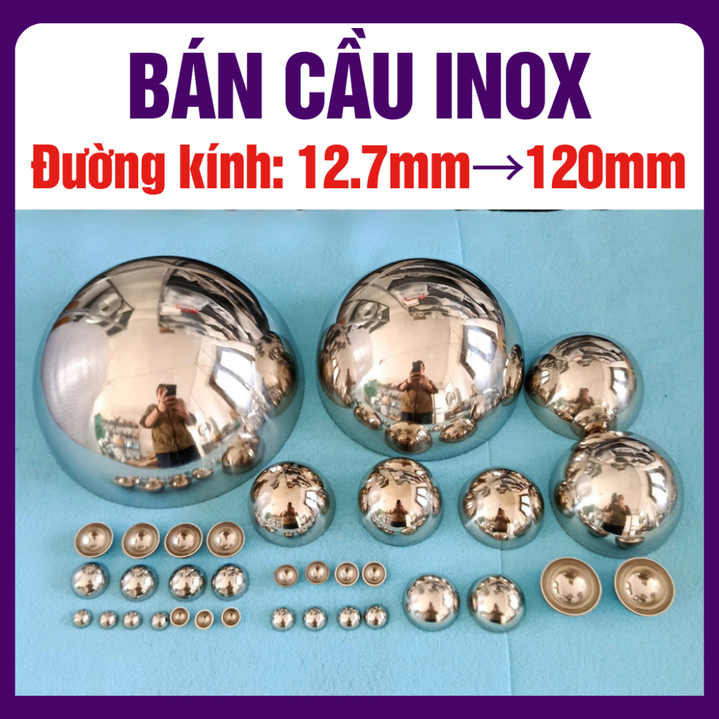 Bán cầu Inox201, hến inox trang trí đường kính từ 12.7mm đến 120mm