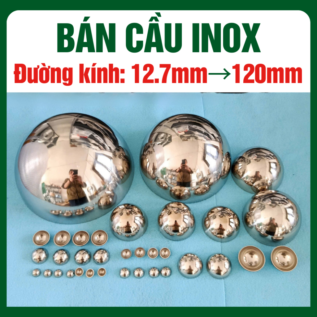 Bán cầu Inox201, hến inox trang trí đường kính từ 12.7mm đến 120mm (Inox201 dầy 1mm)