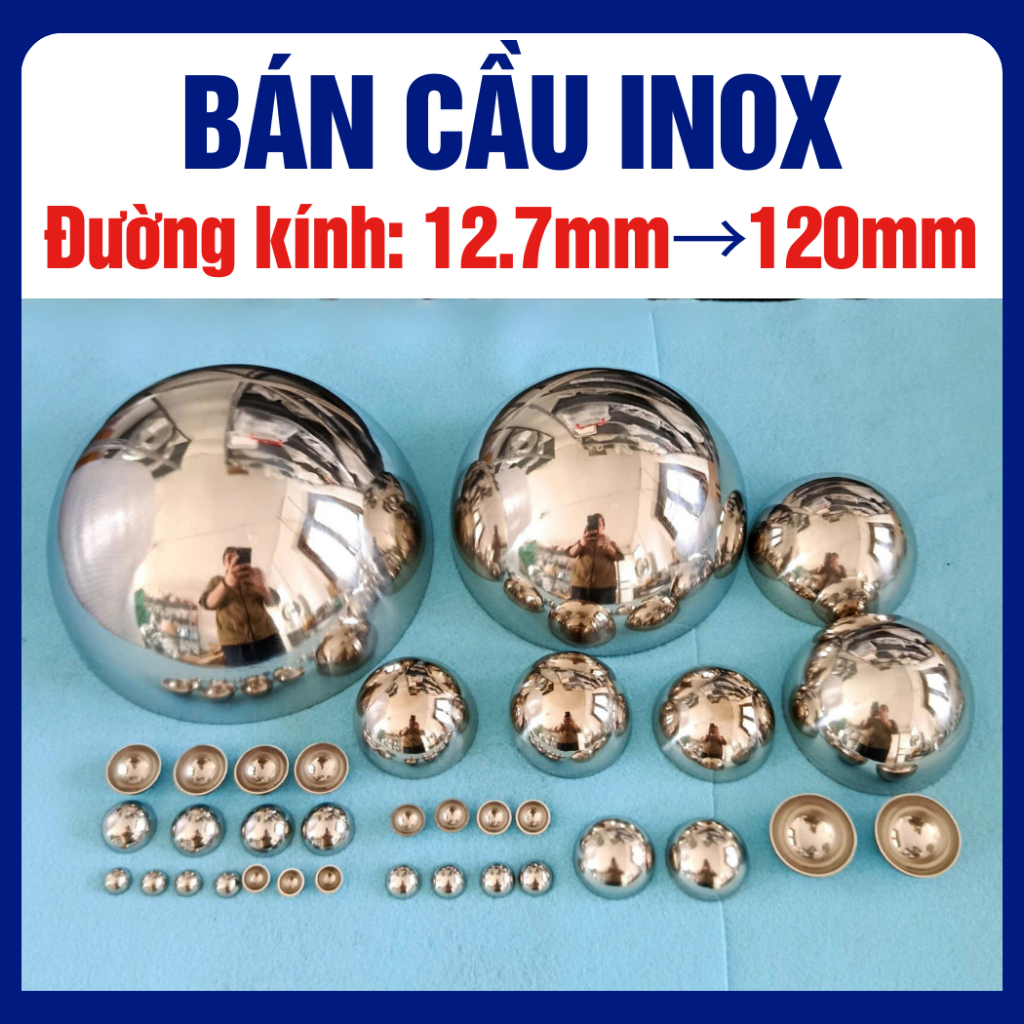 Bán cầu Inox201, hến Inox trang trí đường kính từ 12.7mm đến 120mm
