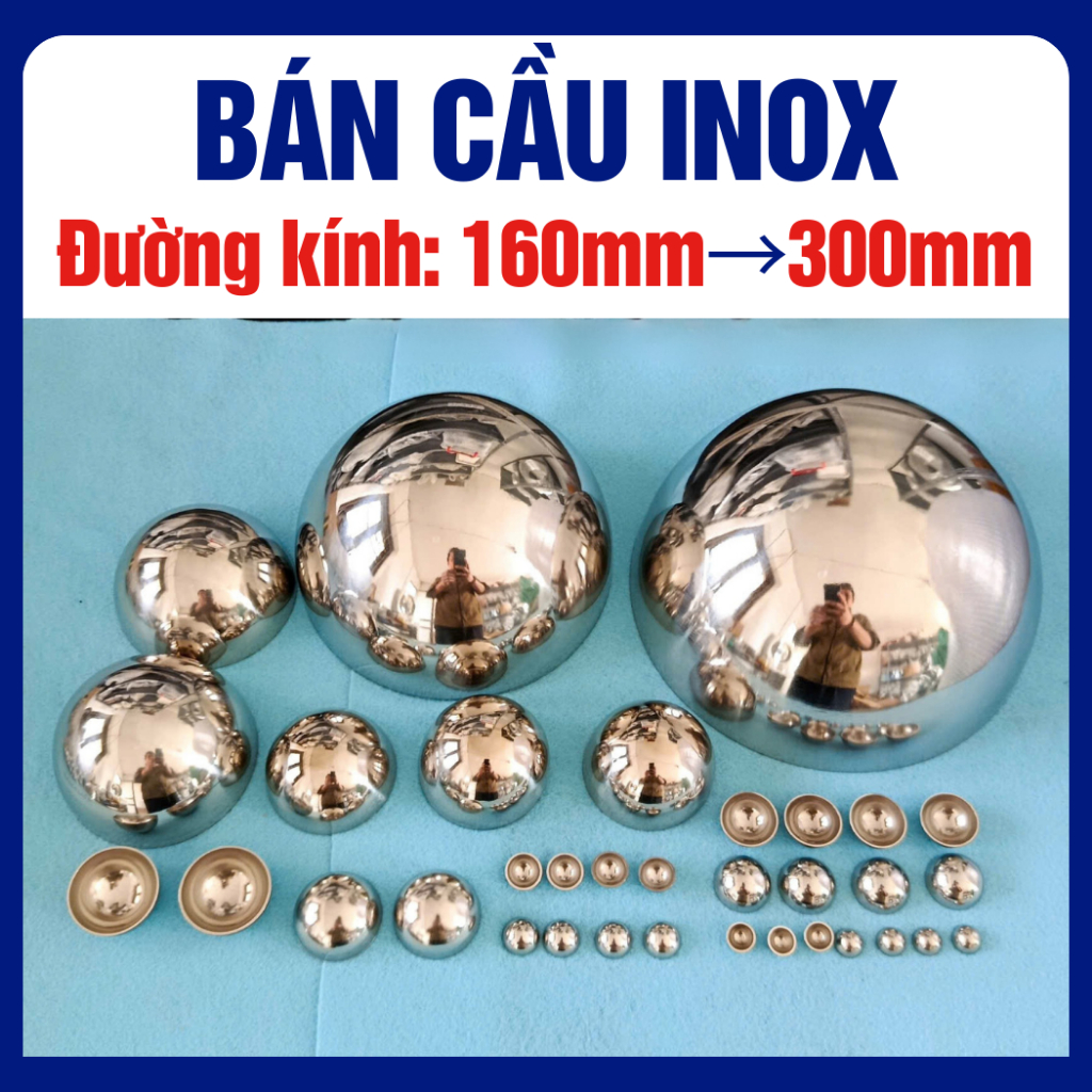 Bán cầu Inox201, hến inox trang trí đường kính 160mm đến 300mm