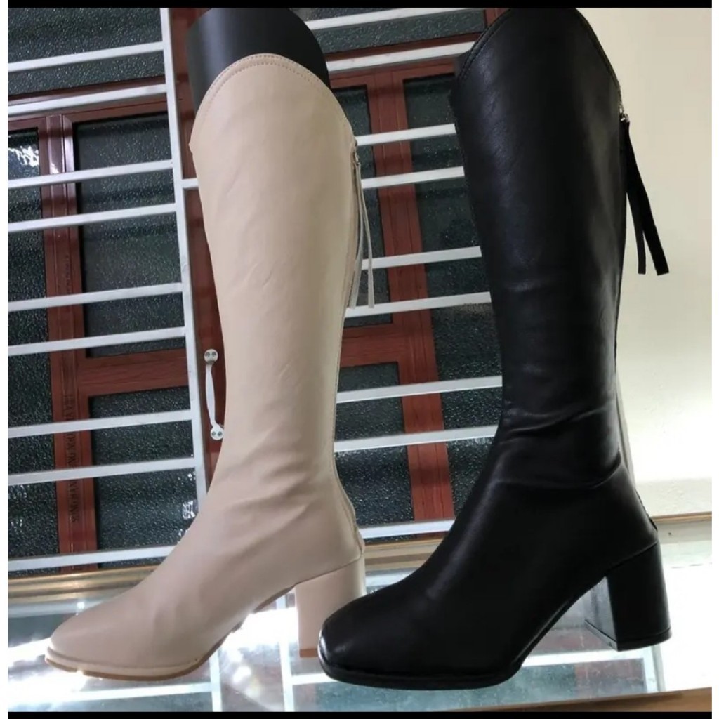 (Xả KHo Boot Nữ) Boot Nhăn Da Bóng Cổ Lửng Gót Vuông 7 Phân và Boot Đùi Xả Kho Hàng Lẻ size Sale rẻ 