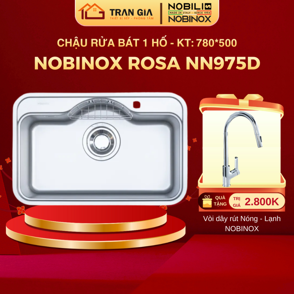 CHẬU RỬA BÁT NOBINOX ROSA NN975D | CHẬU RỬA 1 HỐ | HÀNG CHÍNH HÃNG