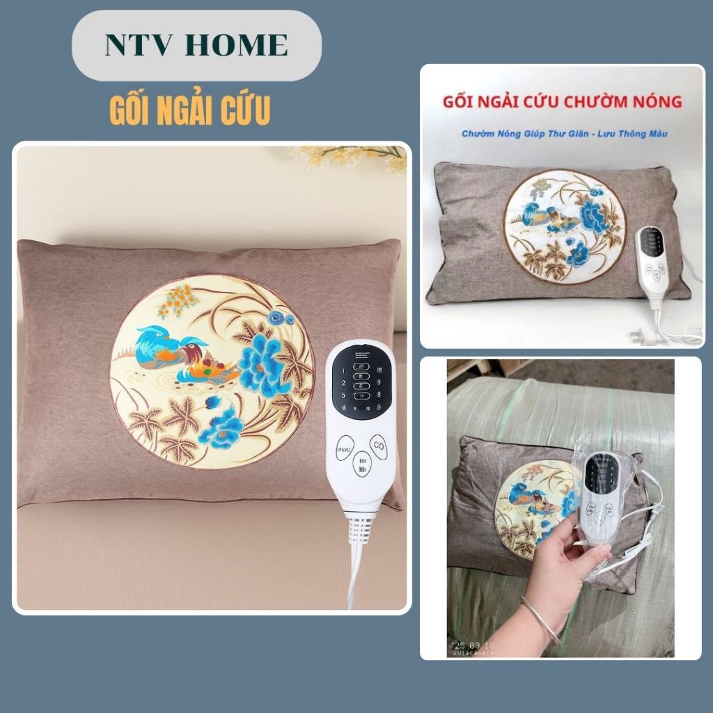 NTV HOME Gối ngải cứu chườm nóng, gối thảo dược giúp lưu thông khí huyết giảm đau cổ vai gáy