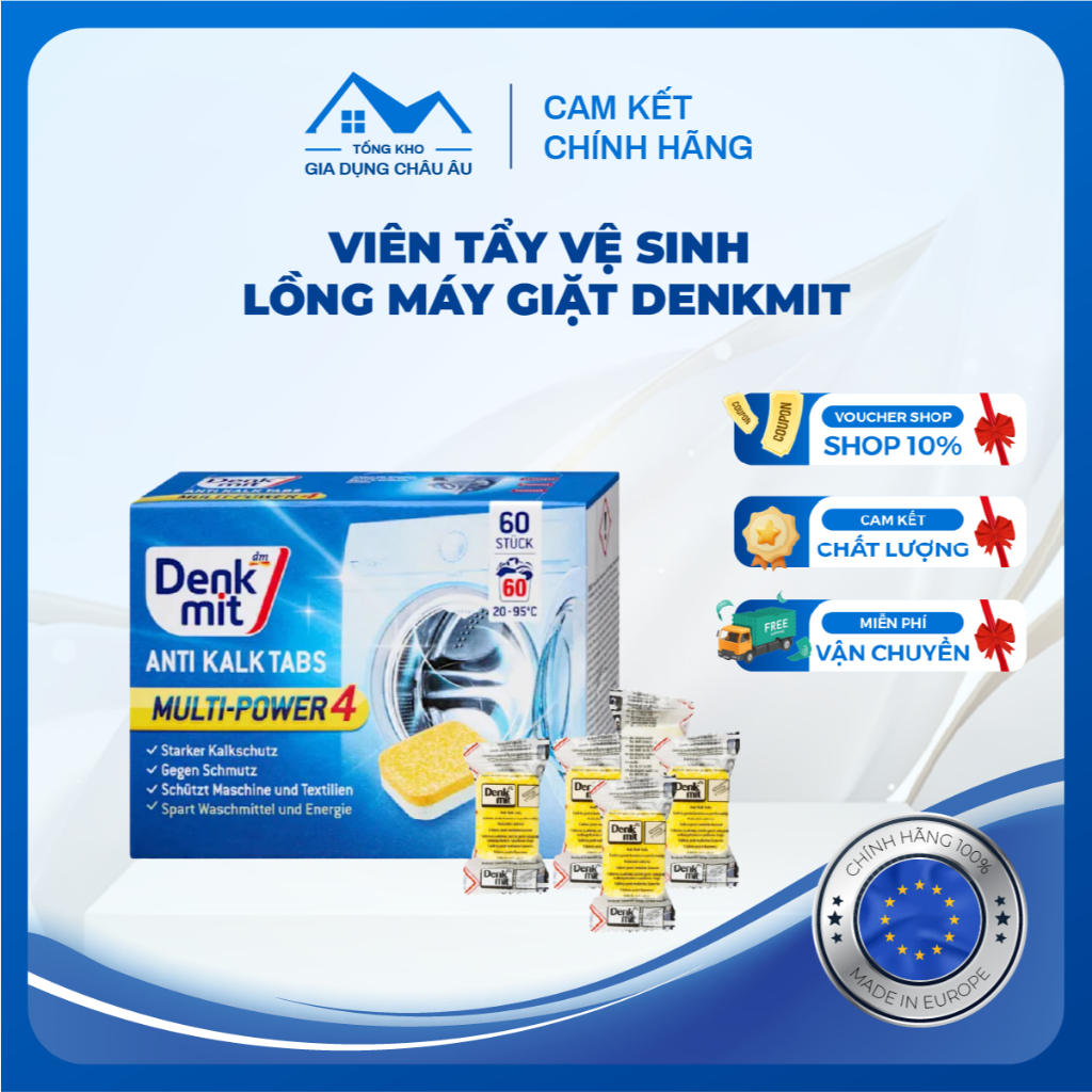 [Chính hãng] Viên Tẩy Lồng Giặt Đức Denkmit - Tẩy Sạch Vệ Sinh Lồng Máy Giặt Hiệu Quả