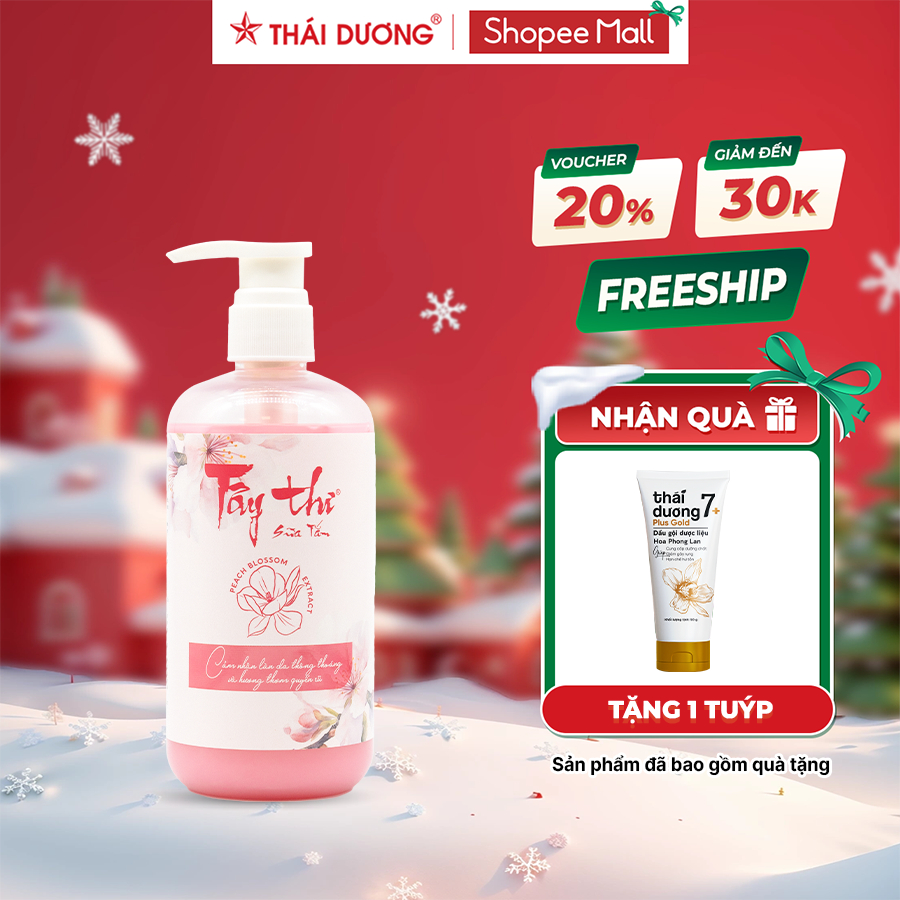 Combo  Sữa tắm Tây Thi 200ml/500ml  hoa đào giảm mụn lưng, ngực, làm sạch da tặng tuýp quà Thái Dương 7 plus 50ml_ST