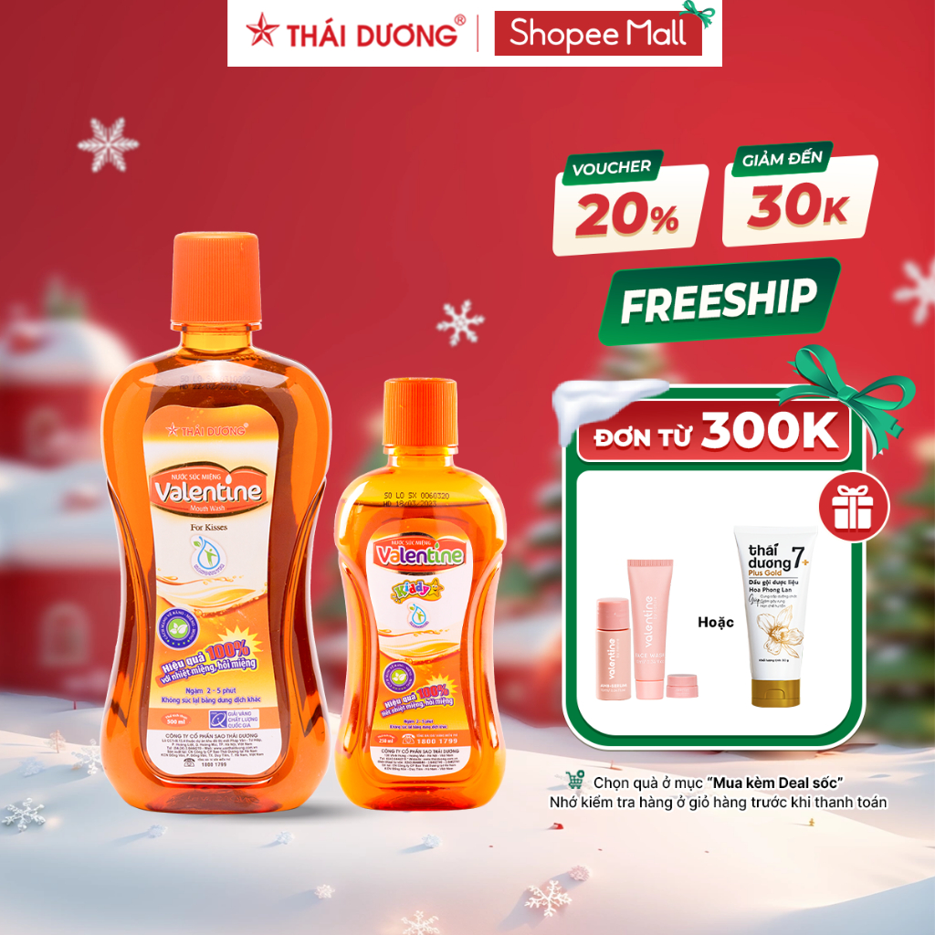 Nước súc miệng Valentine ngăn ngừa nhiệt miệng, hôi miệng, sâu răng, 500ml - Sao Thái Dương 500ml